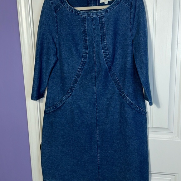 Boden  denim dress knee length 3/4 sleeves Size 14 women’s pockets boho preppy - Picture 3 of 11